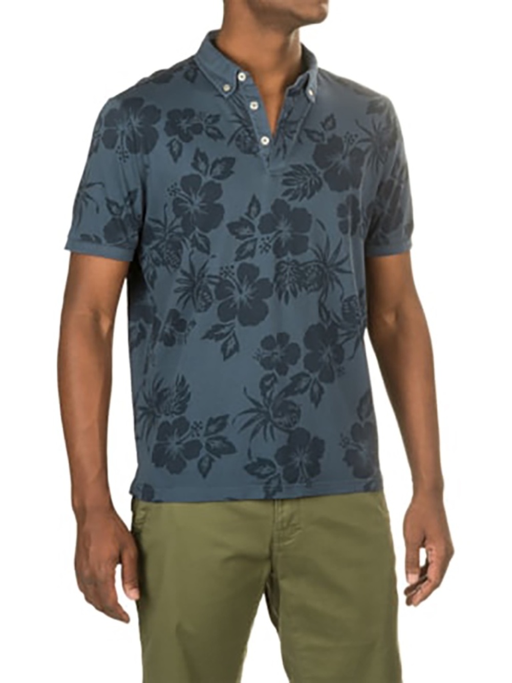 Report Collection Navy Hawaiian Floral Polo Shirt